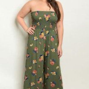 OLIVE FLORAL PLUS SIZE JUMPSUIT POST ON